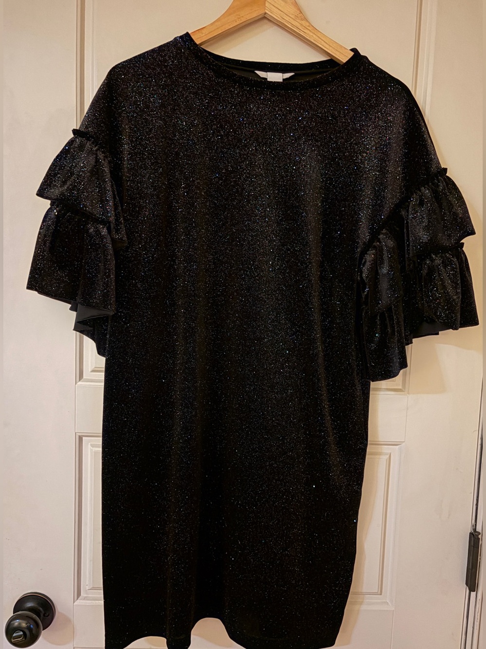 Sparkle Black Ruffle Sleeve Dress